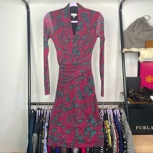 𝅺weston Wine Leopard Floral Ruched Faux Wrap Bodycon Dress